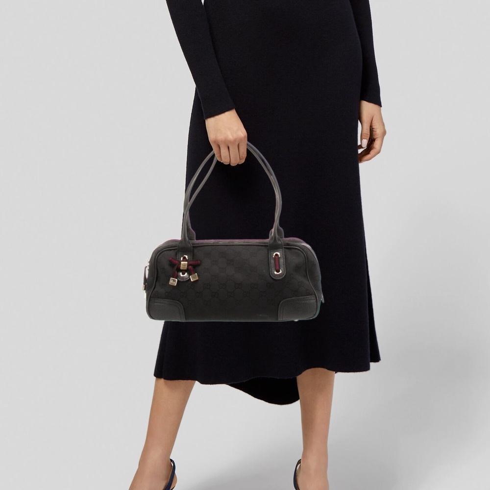 GUCCI Princy GG Canvas Leather Mini Boston Bag Black